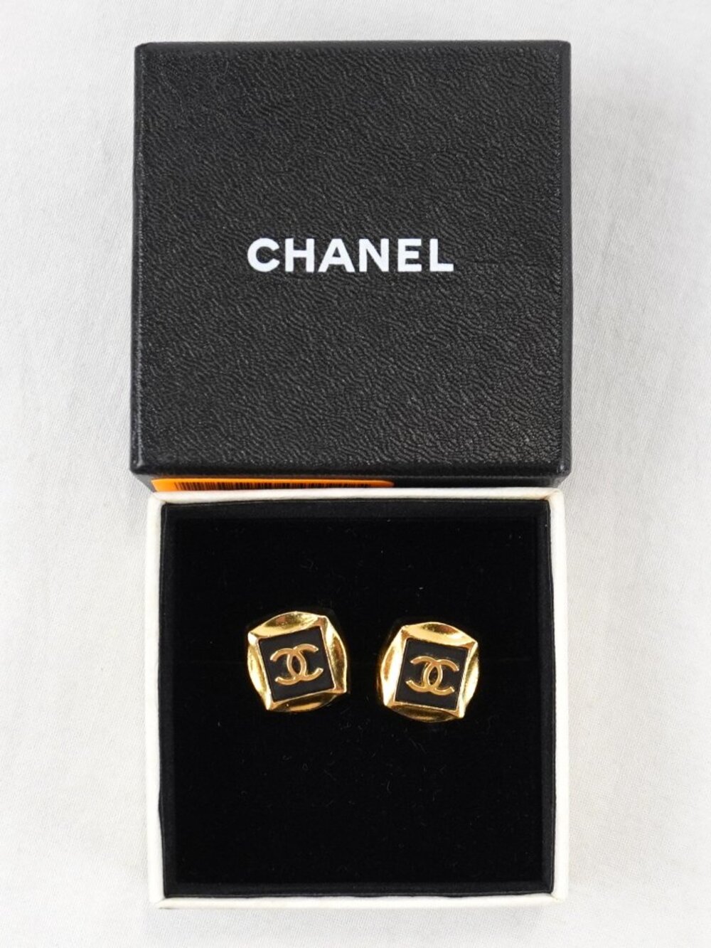 Chanel CC Square Clip-On Earrings In Black Enamel And Gold-Tone Plated Metal